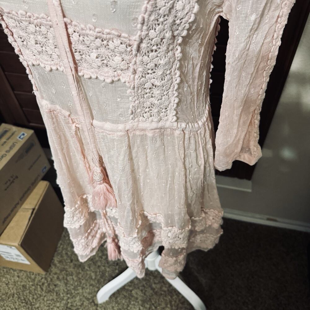 Chelsea Violet Dress Womens M Pink Sheer Lace Boho Romantic Coquette - Picture 3 of 9